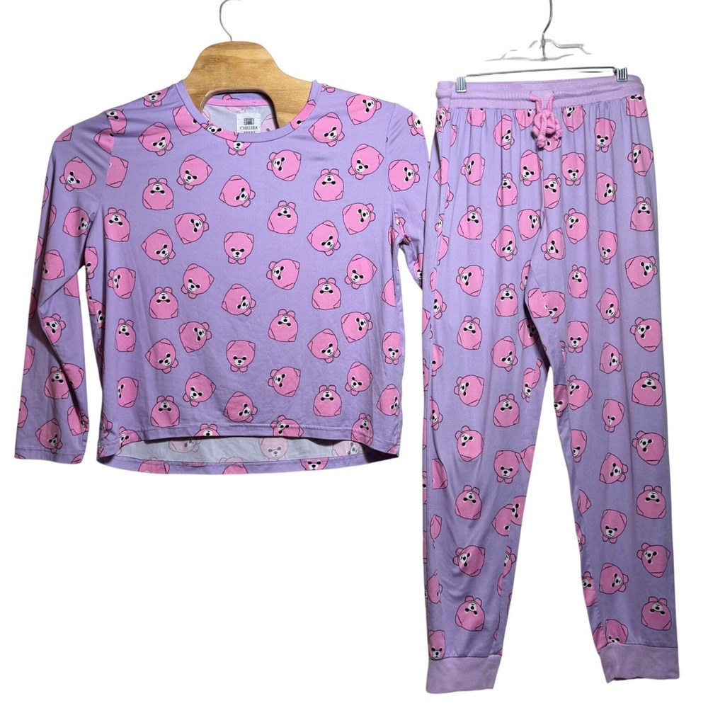 Chelsea Peers New York Purple Pink Bear Print Pajama Set Large
